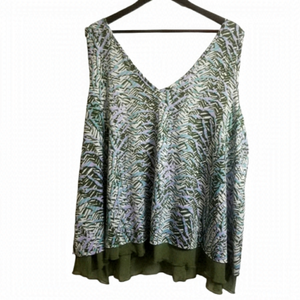 Penningtons Green and Purple Patterned Top Size 2x